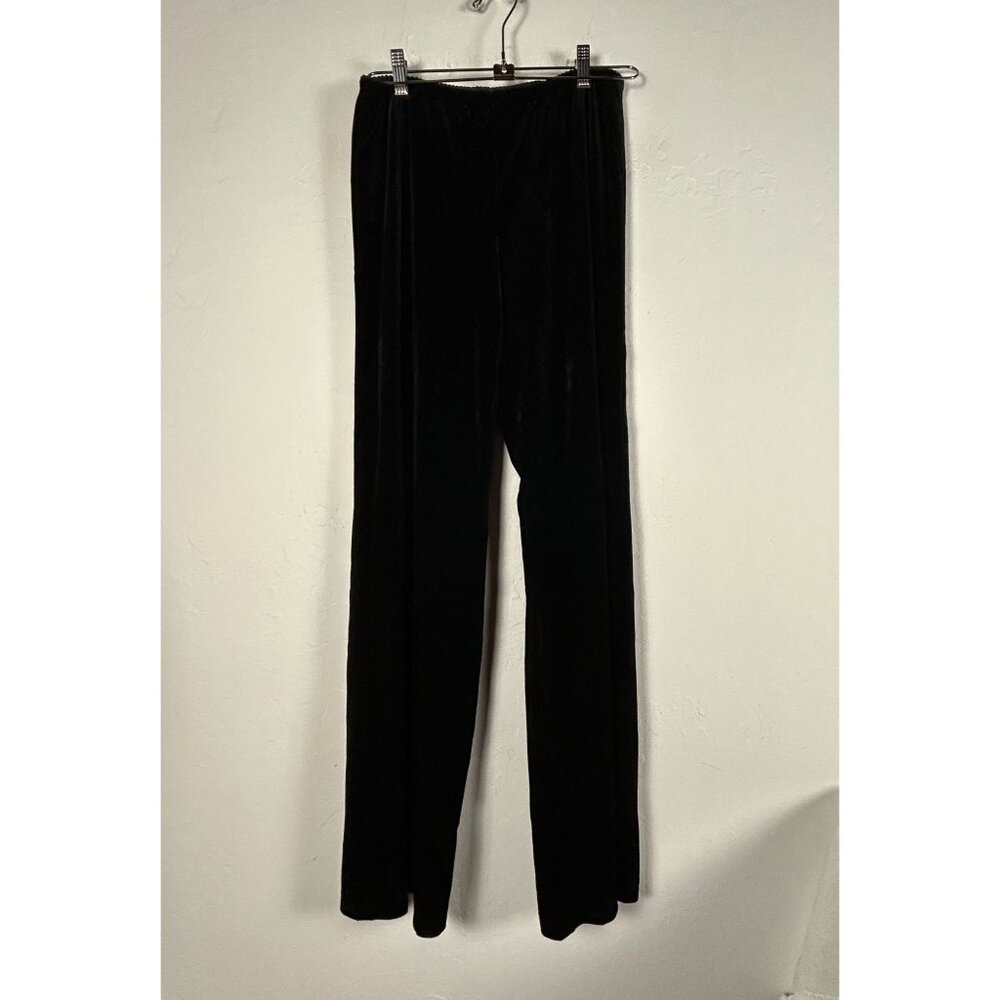 J. Jill Womens Black Stretch Velvet Pants Small Elastic Waist Lounge Wide-Leg